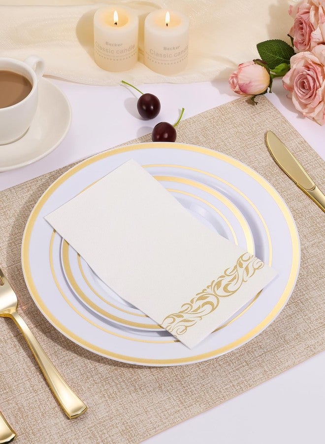 Goodluck 200 Pack 3-Ply Disposable Napkins - Soft & Absorbent Paper Hand Towels for Bathroom Guests, Dinner Party, Kitchen,Christmas， Wedding & Events, Parties - Floral Gold Trim - Image 4